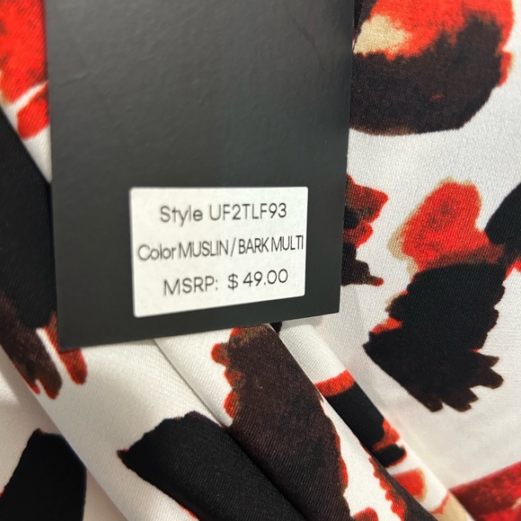 DKNY Women's White Top with Orange and Black Print - Picture 3 of 6